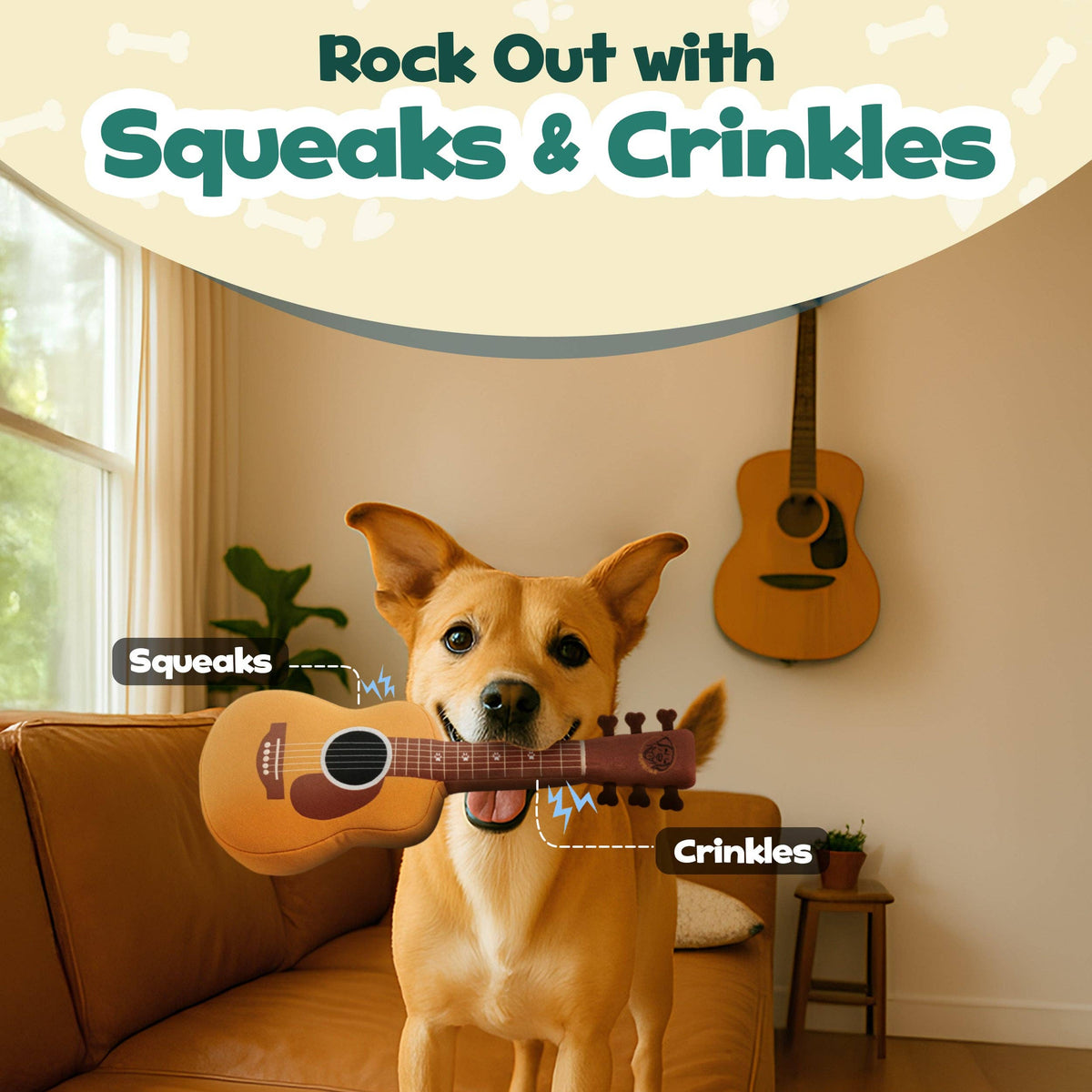 Guitar Dog Toy – Plush & Crinkle, Fun Dog Gift for Christmas