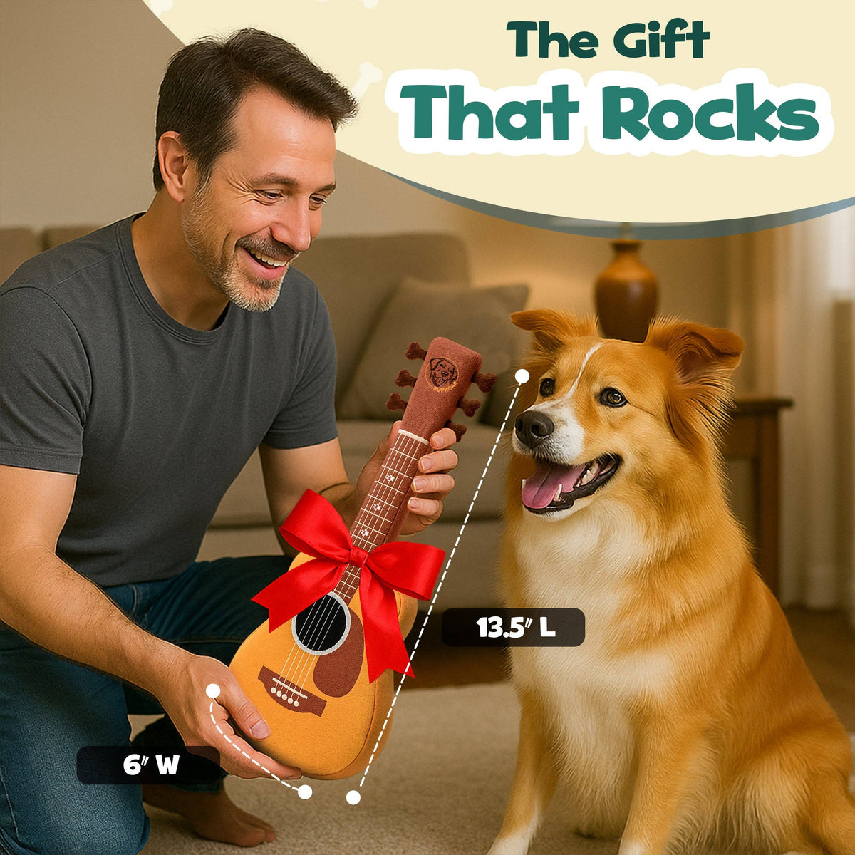Guitar Dog Toy – Plush & Crinkle, Fun Dog Gift for Christmas